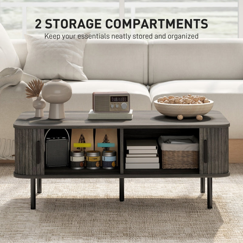Coffee Table with Storage, Rectangular Sliding Doors, Grey Wood-Effect