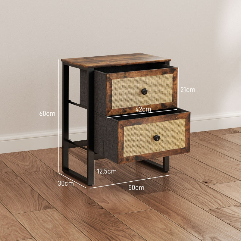 Industrial-Natural Two-Drawer Bedside Table - Brown