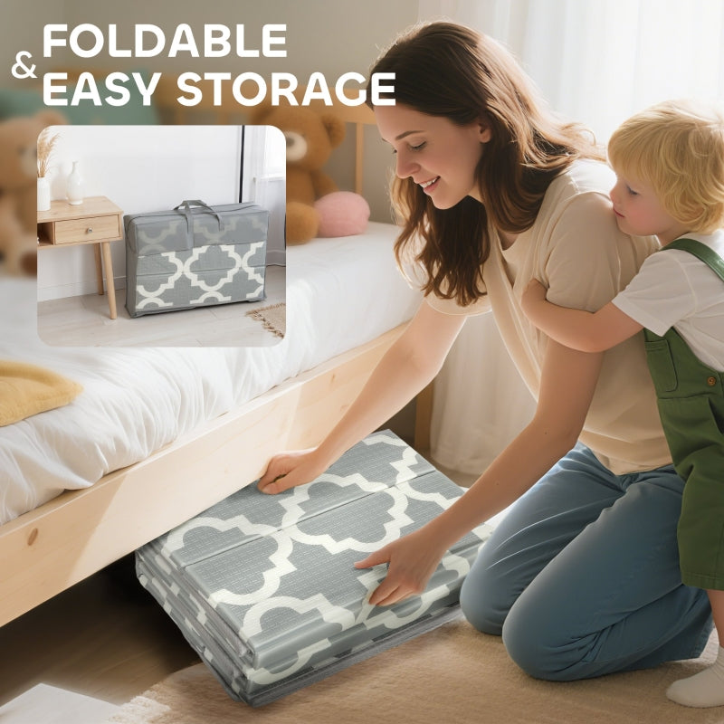 Foldable Baby Play Mat Playpen Reversible Foam Traffic and Grey Diamond Theme