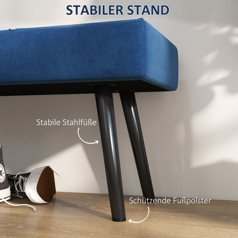 Upholstered Bench, Hallway X-Pattern, Velvet Look, Blue