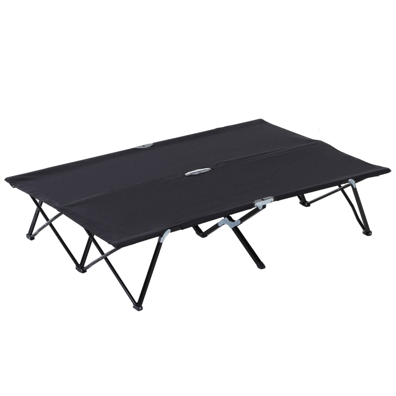 Double Camping Cot Bed Folding Portable with Bag, Black