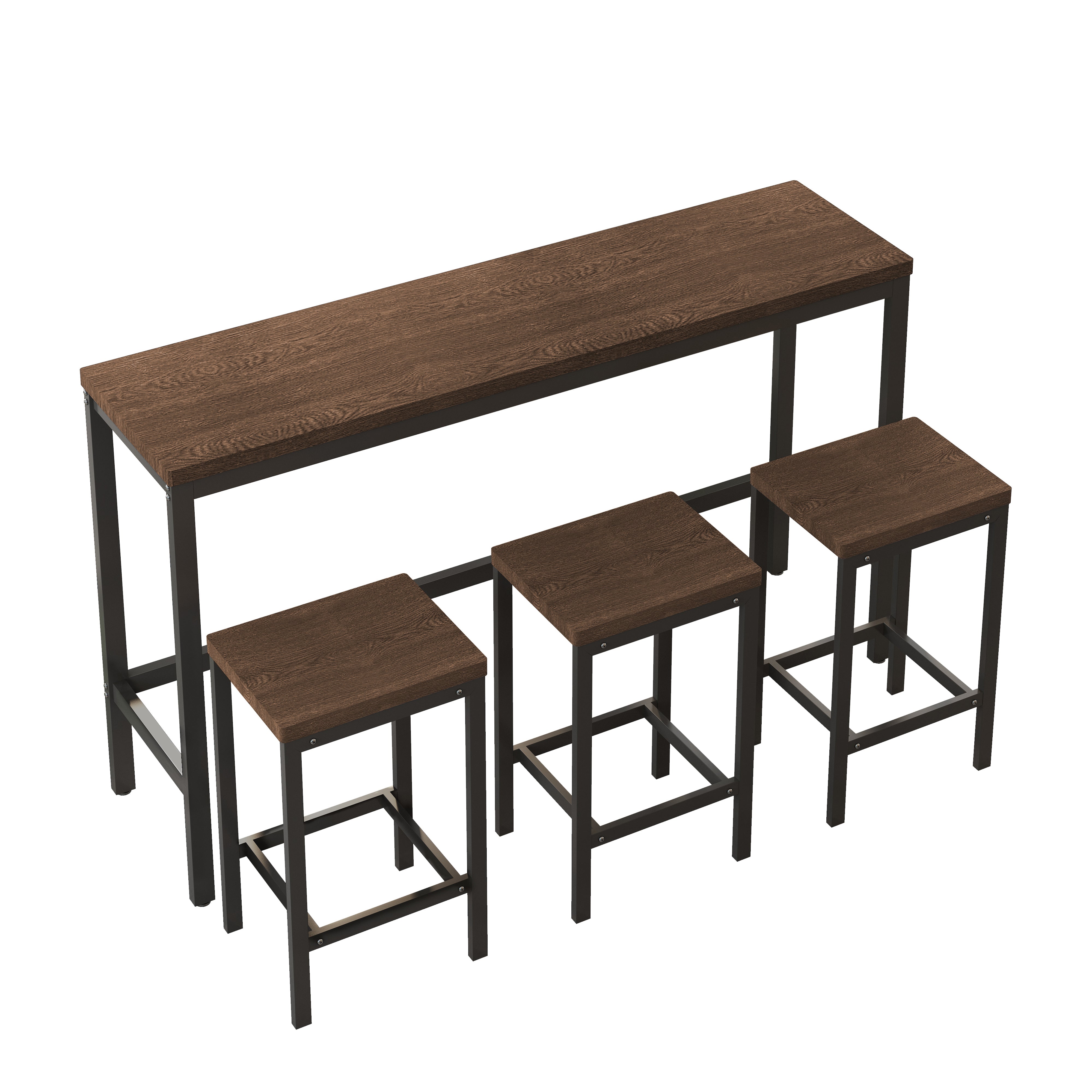 Modern Design Kitchen Dining Table 148CM with 3 Stools, Dark Brown