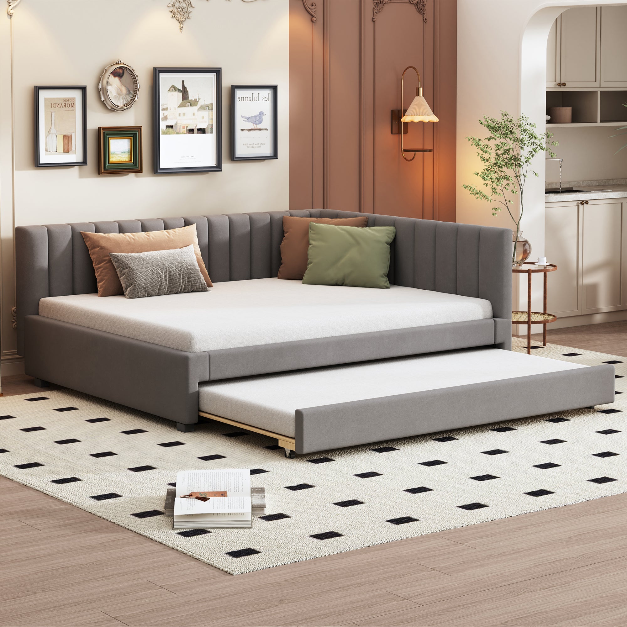 Upholstered Bed 140*200, Pull-Out Sofa Bed, Multifunctional, Velvet Gray