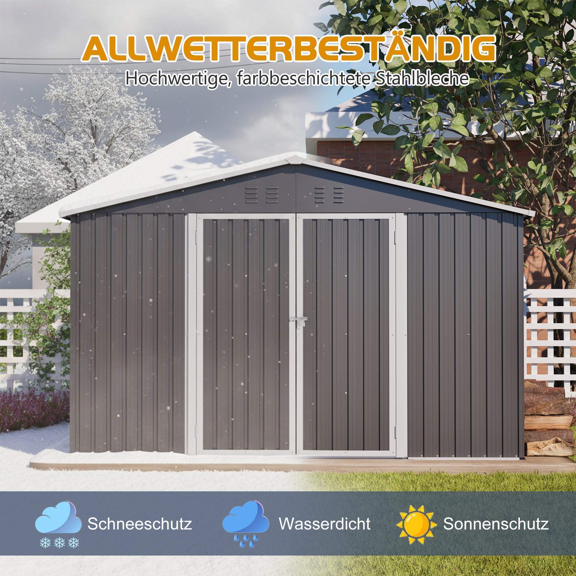Garden Shed XXXL 300x252x191 cm Pitched Roof Storage Metal, Grey