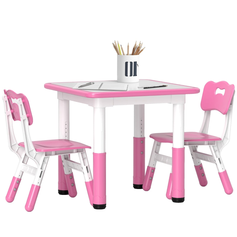 Height Adjustable Toddler Table and 2 Chair Set, 3-Piece Activity Table for Playroom, Pink