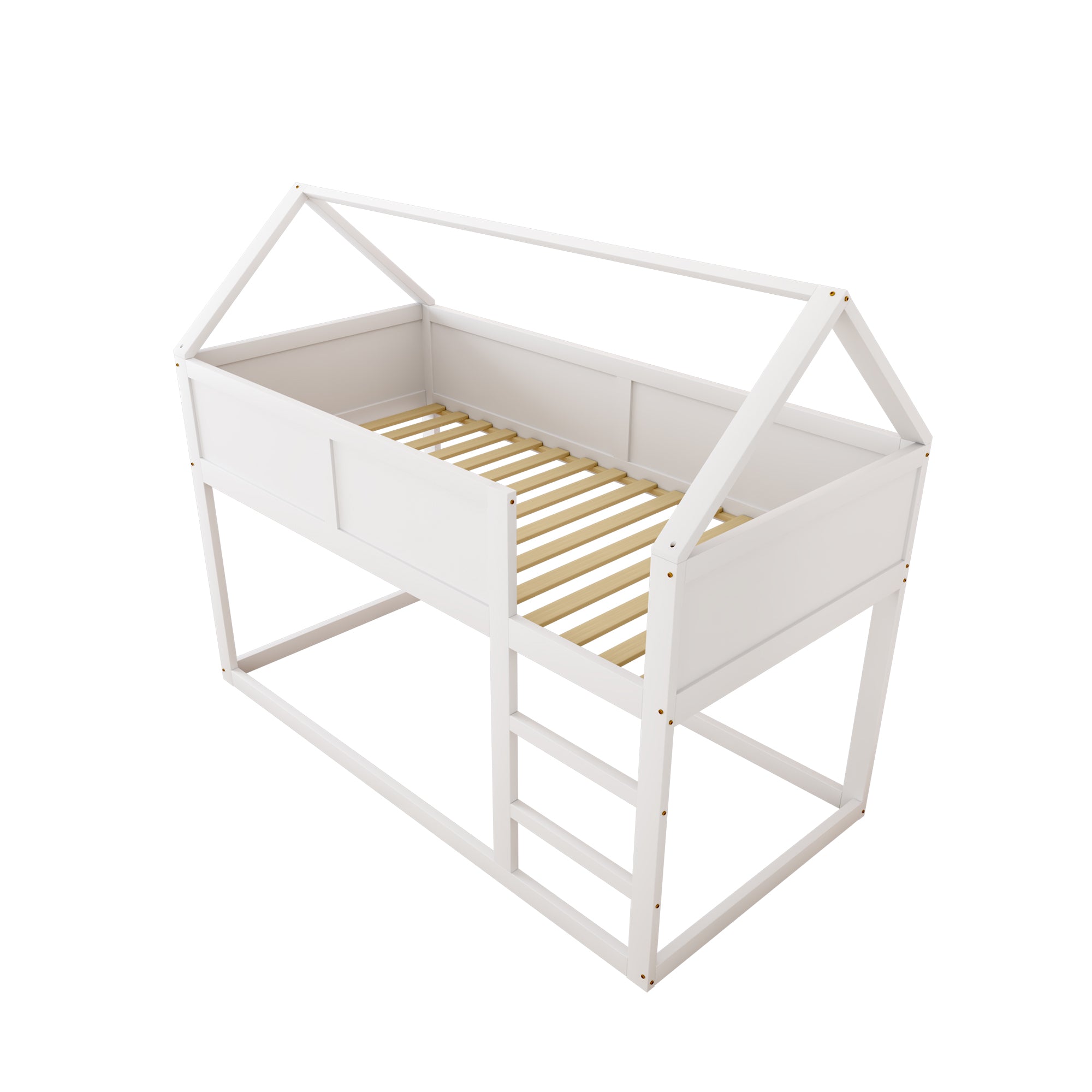 Bunk bed for children, 90x200cm Low Single Loft Bed with Stairs, White Solid Wood