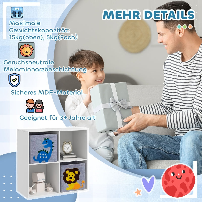 ZONEKIZ Children's Shelf Bookcase with 2 Storage Boxes, White+Gray