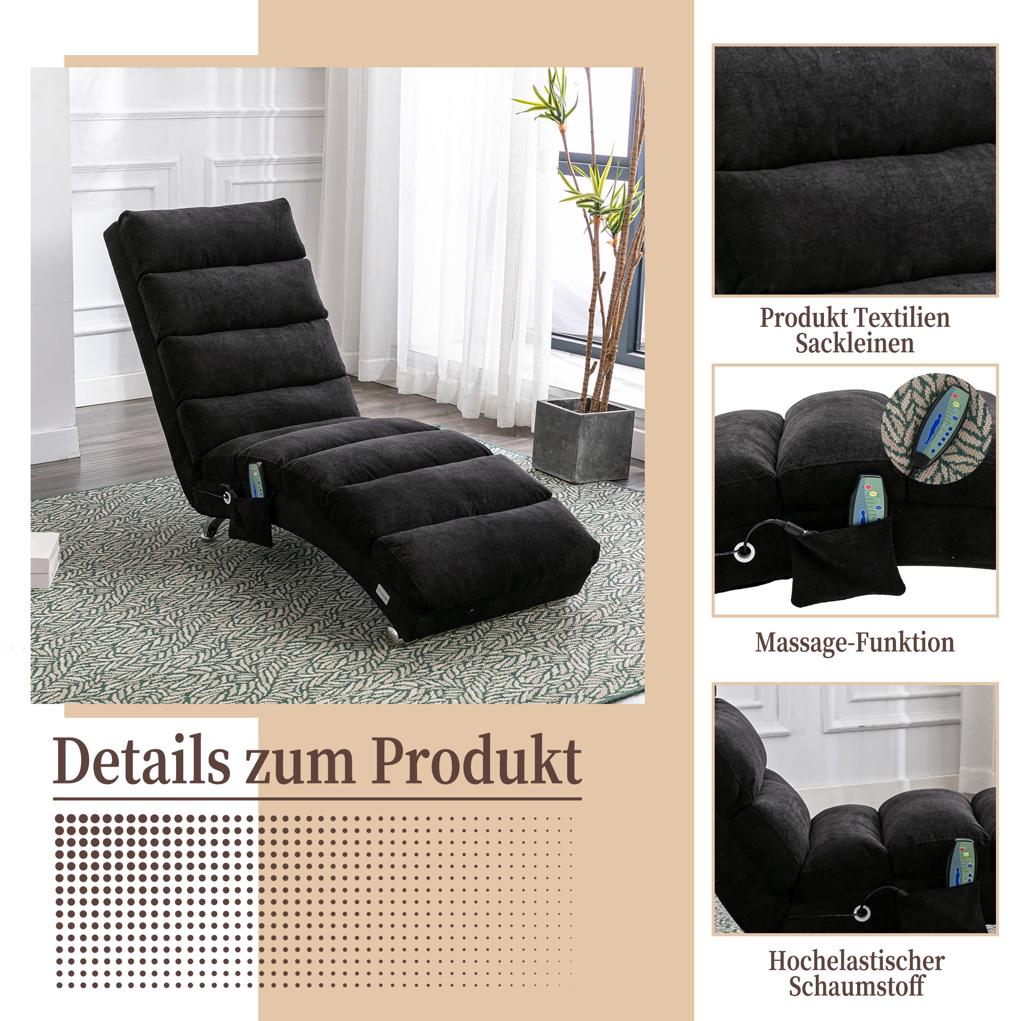 Relaxation Lounger Fixed Reclining Sofa Full Body Support Vibration Side Pockets