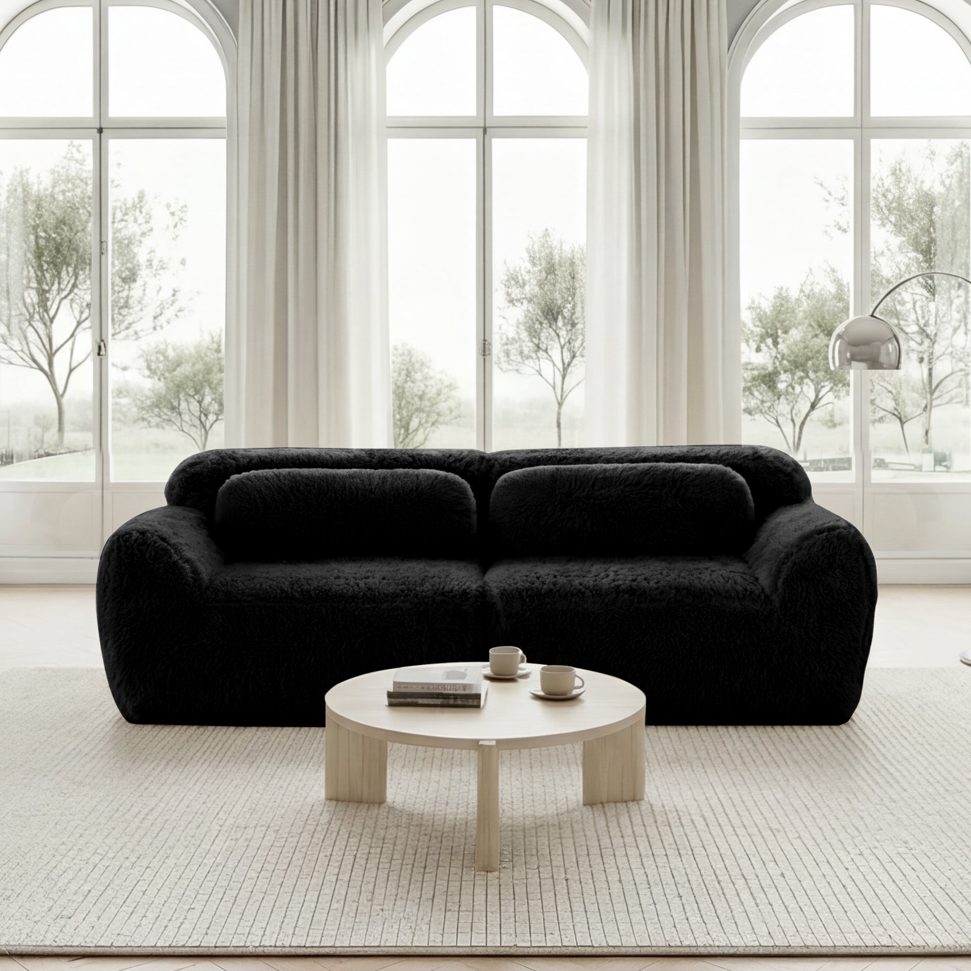 2-seater Sofa, Frameless Modular Design, High-Resilience Foam, Plush Fabric Black