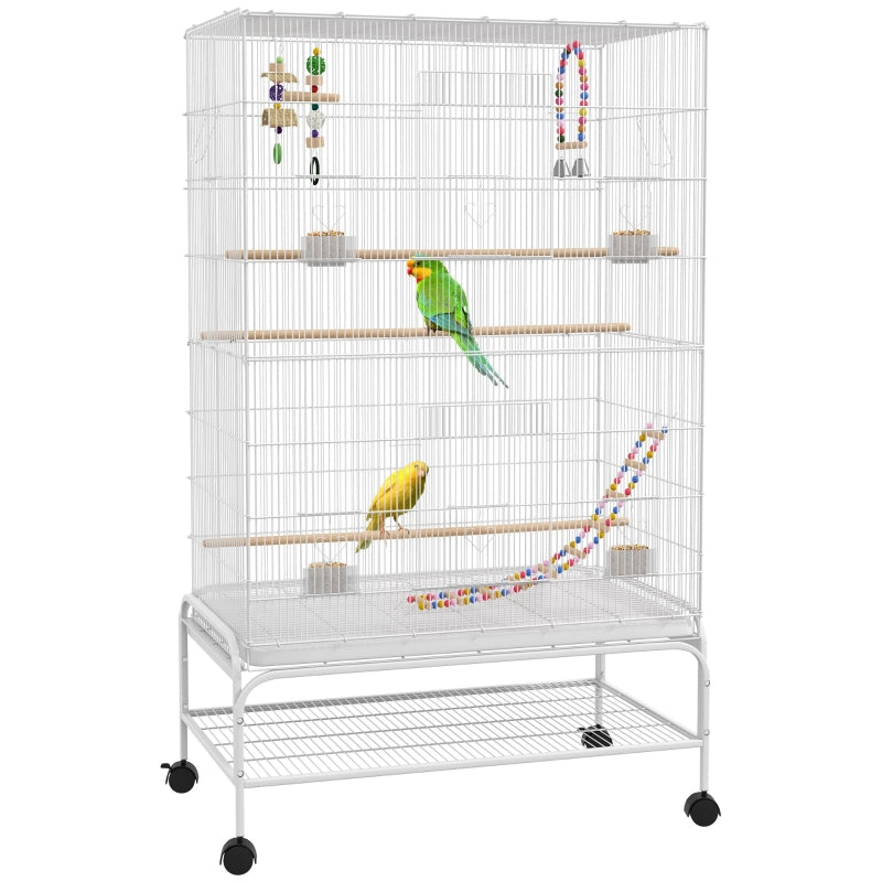 Bird Cage with Stand, Toys, Accessories for Canaries, Finches, White
