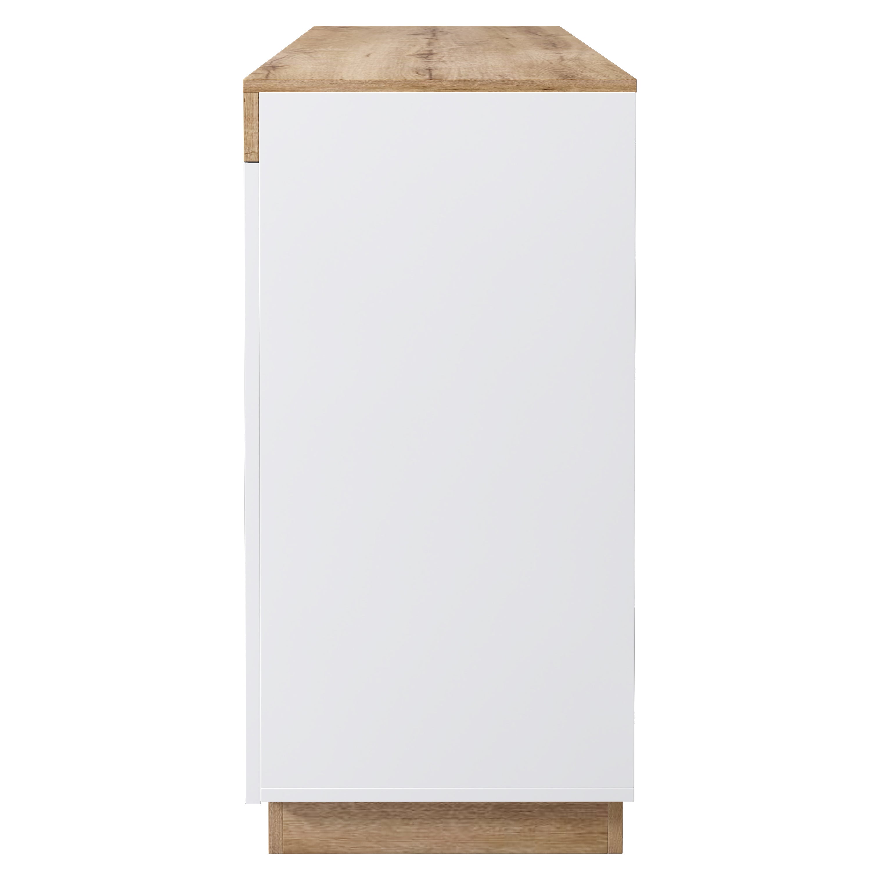Chest of Drawers 3 Drawers 2 Doors Lockable Storage - White/Oak Chipboard