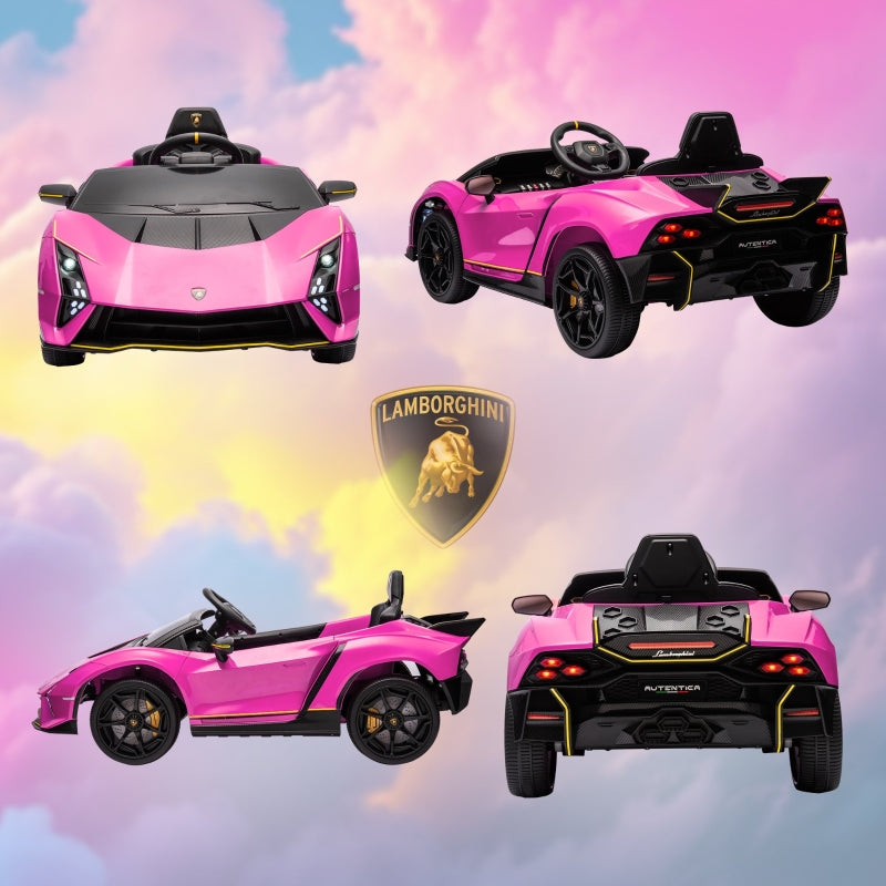 12V Lamborghini Autentica Kids Electric Car with Remote Control, 4 Suspension Wheels, Soft Start, Pink
