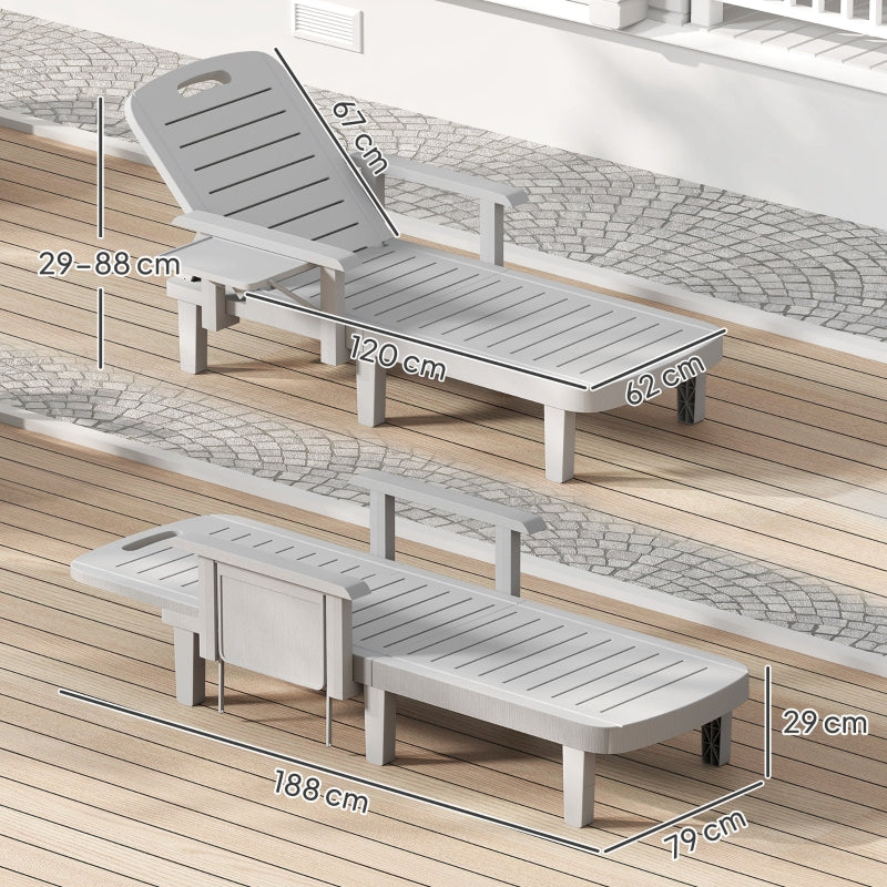 Sun Lounger Side Table 5-Position Adjustable Backrest - Light Grey