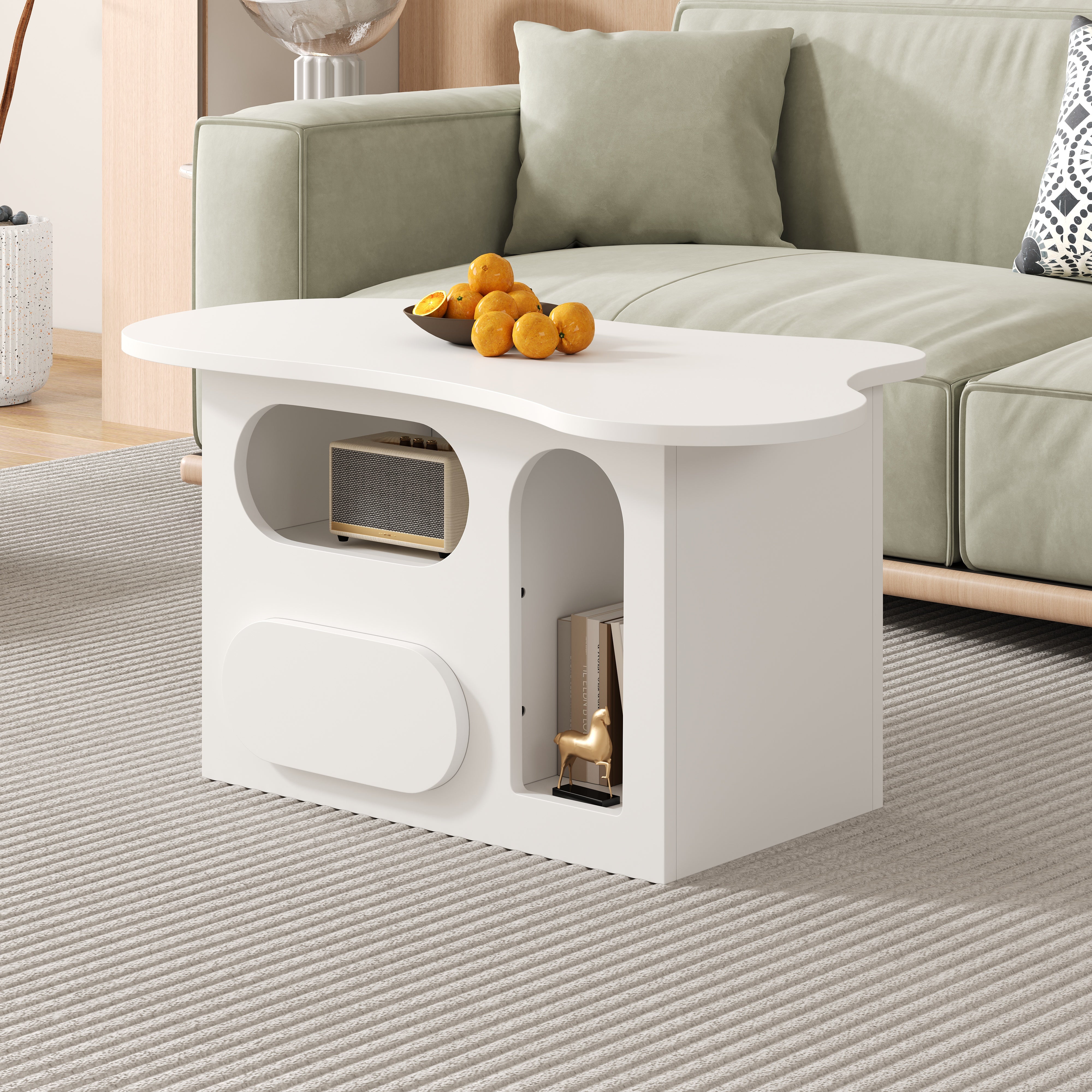 Coffee Table with Drawers, Cloud-Shaped with Open Storage, High-Quality Material