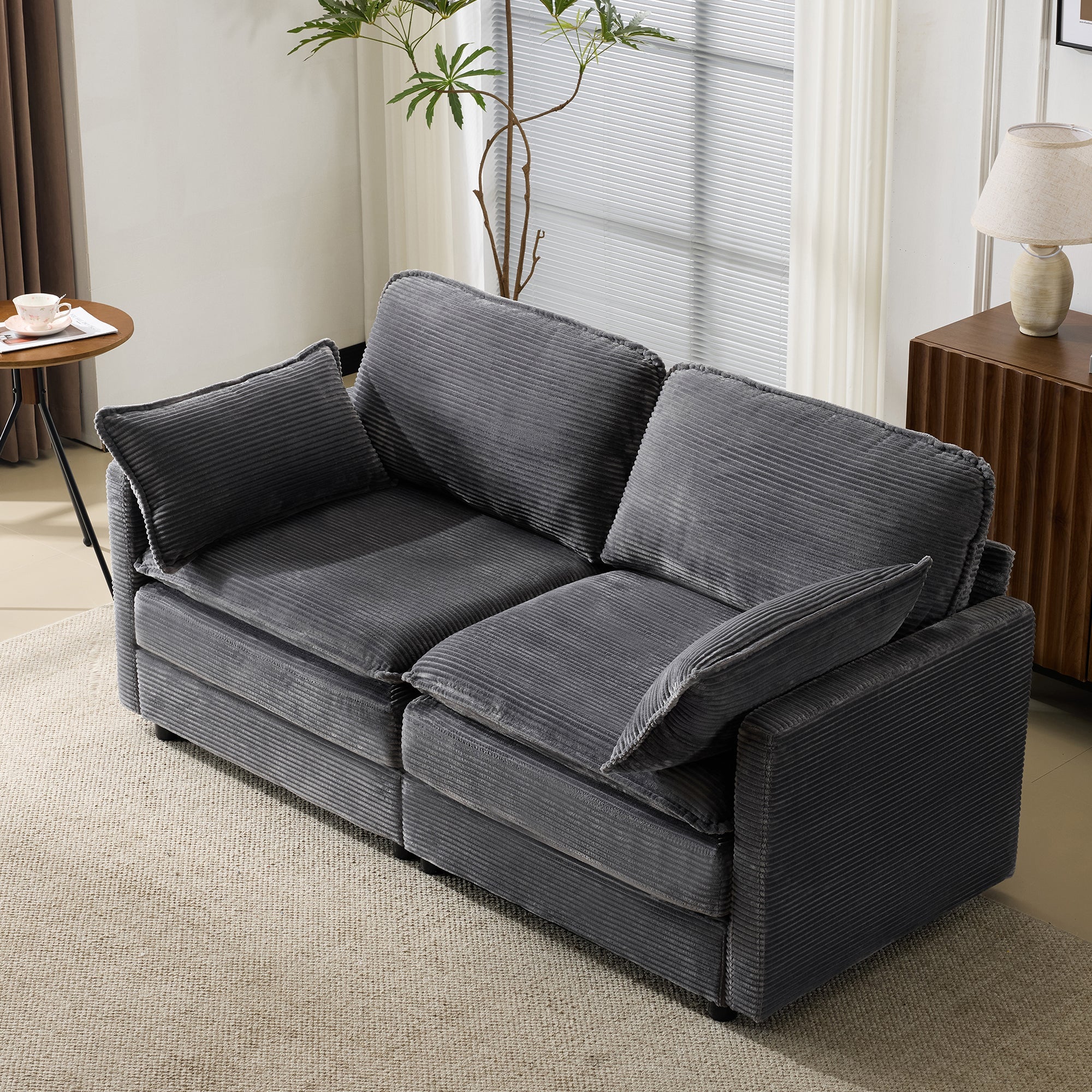Modern Minimalist 2-Seater Sofa, Comfortable & Spacious, for Living Room/Bedroom