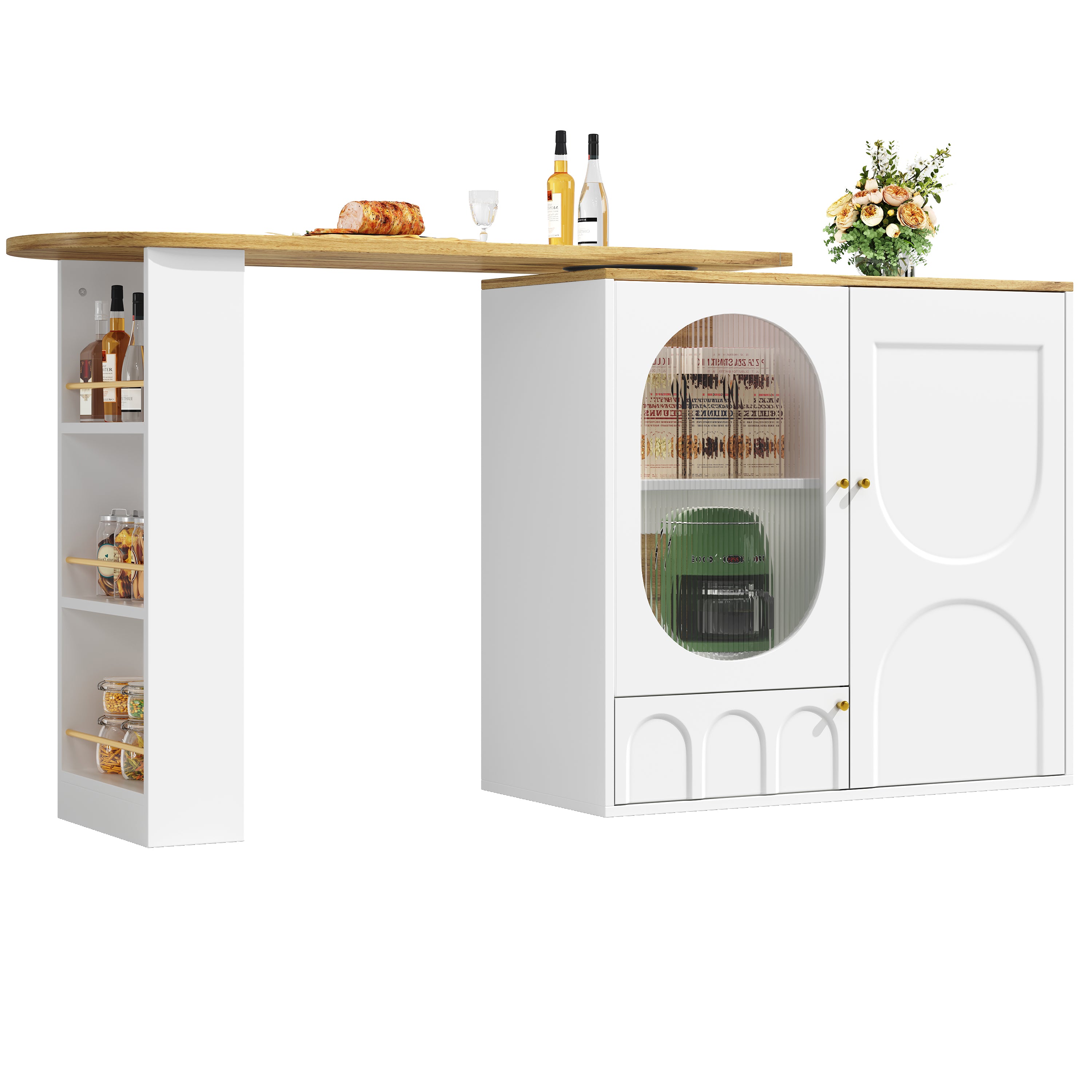 360° Rotating Bar Table Kitchen Island Storage Cabinet - White/Black