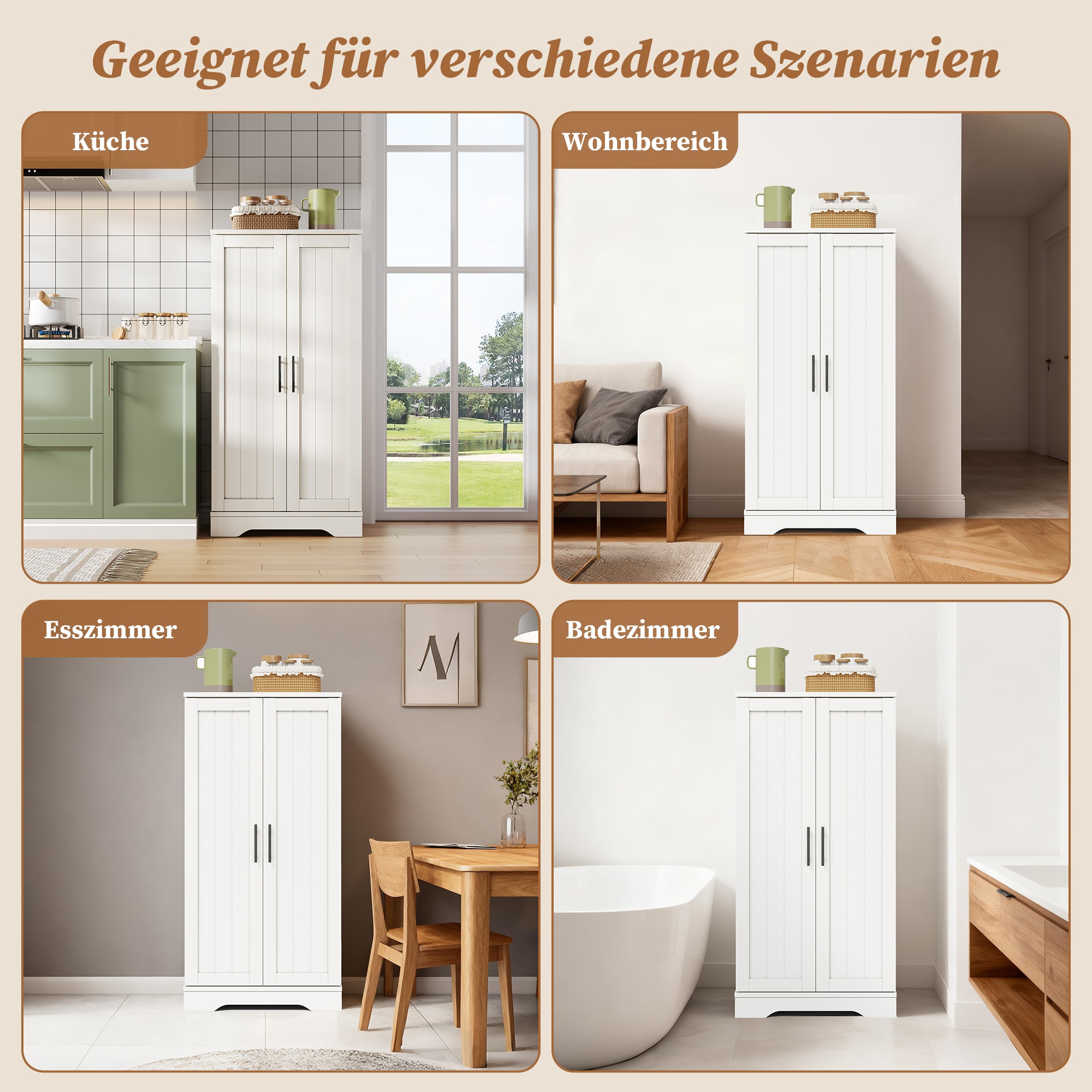 Kitchen Cabinet with LED Sensor Light and Adjustable Shelves, White