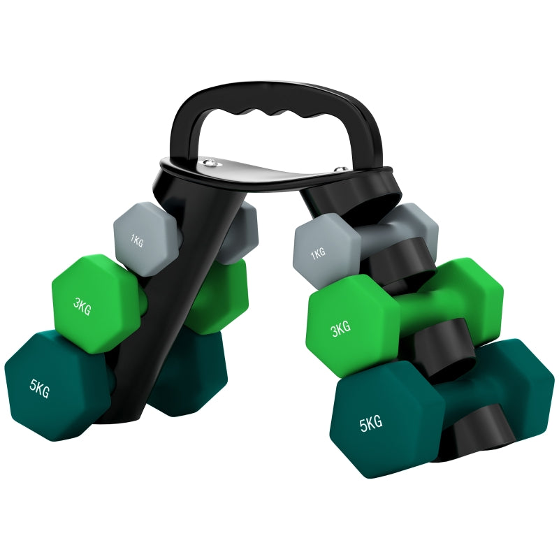 Dumbbell Set with Rack, 6 Dumbbells for Fitness, 1kg, 3kg, 5kg