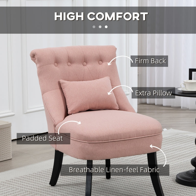 Fabric Single Sofa Tub Chair Upholstered with Pillow, Solid Wood Leg, Pink