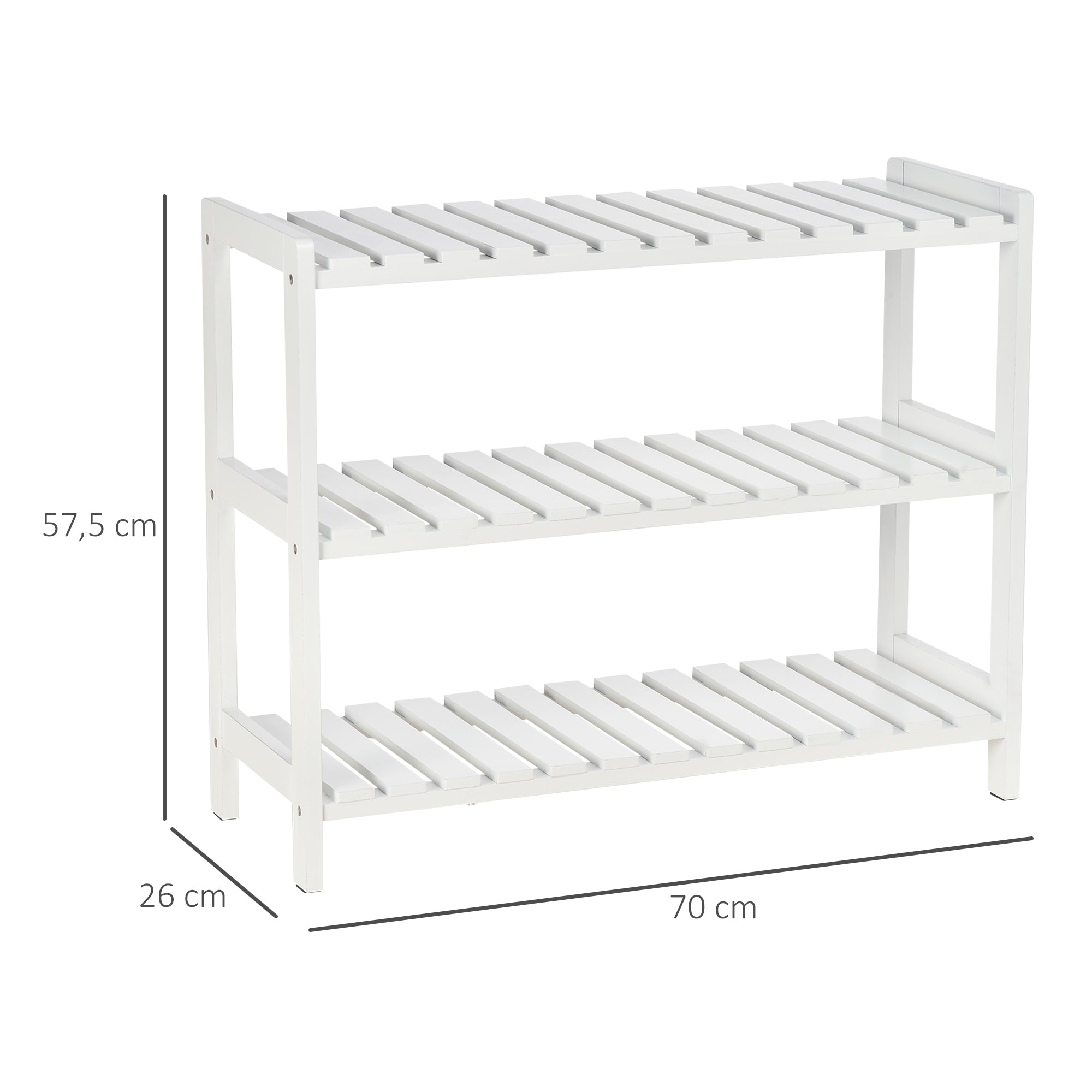 3-Tier Shoe Rack Wood Frame Slatted Shelves White