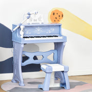 Kids Piano Mini Electronic Keyboard Grand Piano Toy Set with Stool & Microphone - Blue