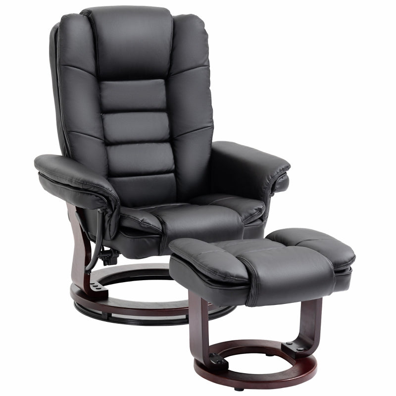 Recliner Chair with Footstool, 130kg Capacity, 135° Reclining Swivel, PU Leather, Black