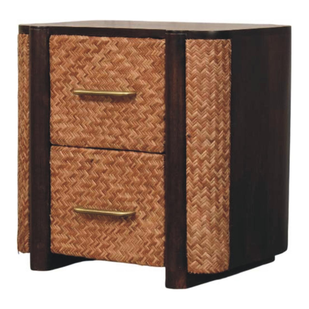 Solid Wood Havana Canefront Drawers, 2-Drawer, Dark Brown