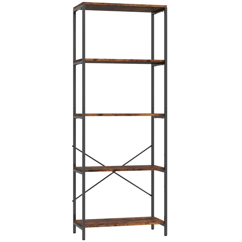 Bookshelf, 5-Tier, Metal and Melamine Surface, Brown