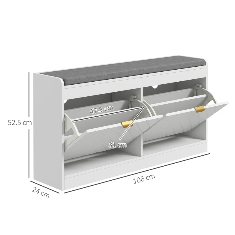 Shoe Storage Bench Upholstered Entryway with 2 Flip Drawers for 8 Pairs