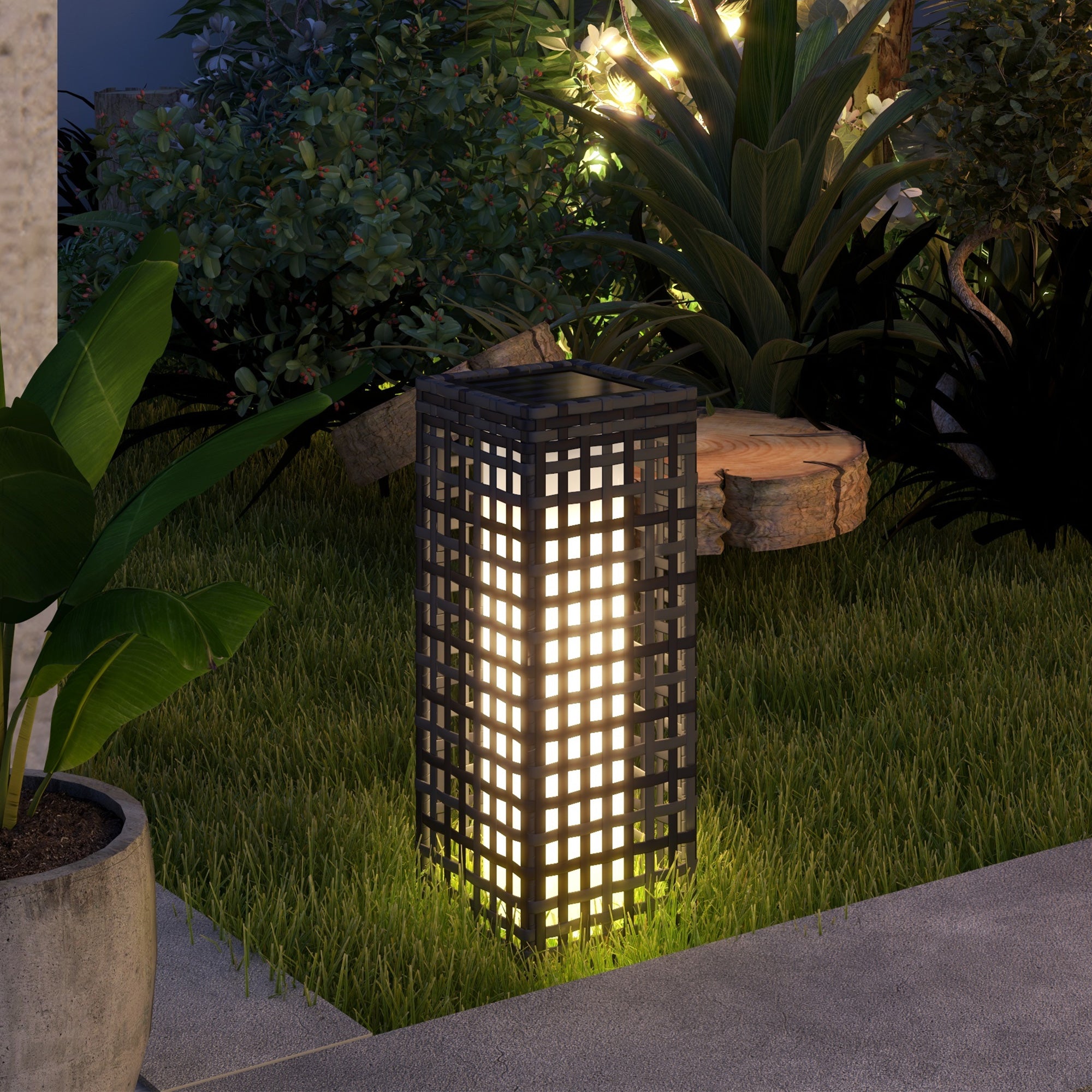 Rattan Solar Light Waterproof Path Light Automatic LED Garden Lamp Steel Grey