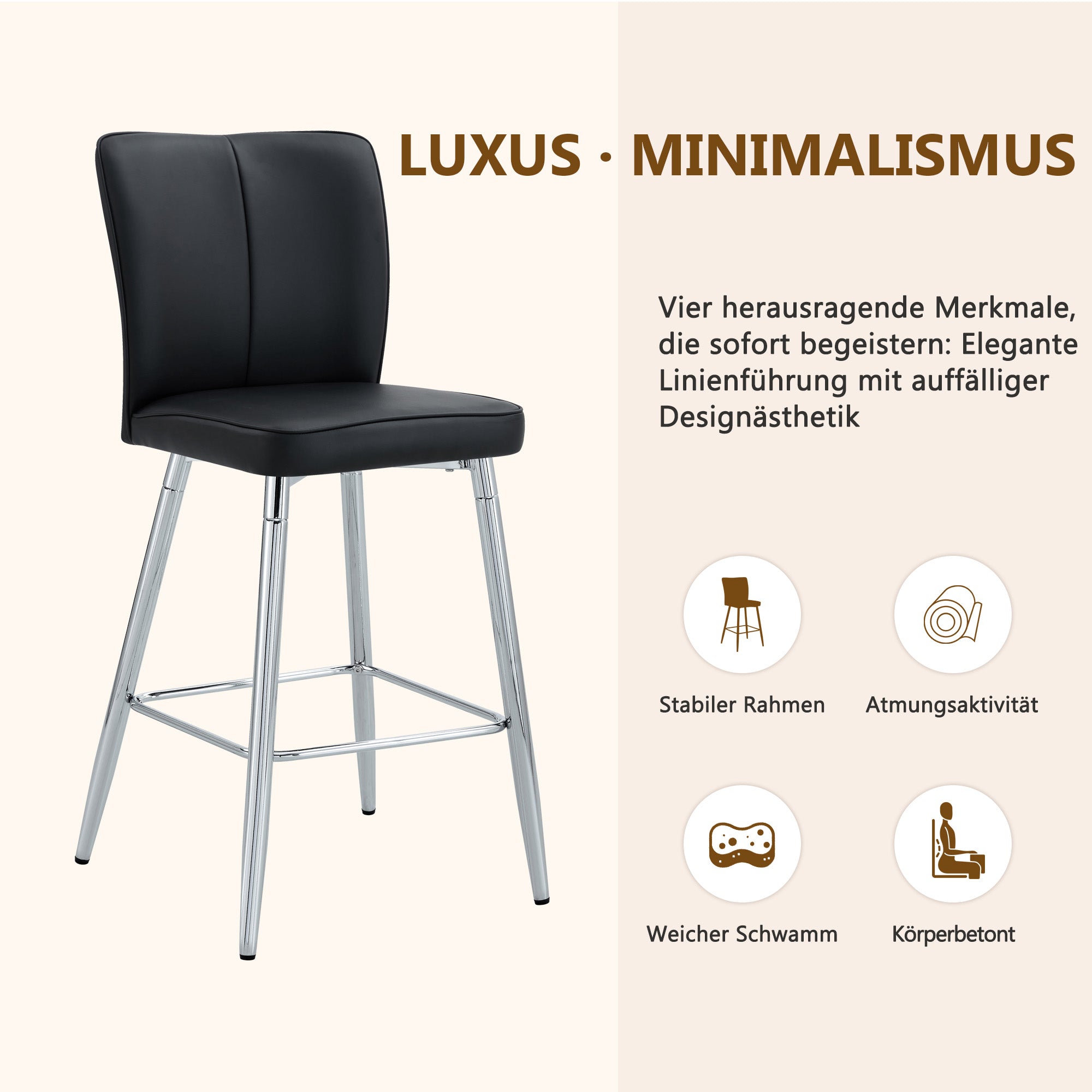 Bar Stool Two-Piece Set, 101cm High Ergonomic Backrest, Comfortable & Stylish, Black PU Material