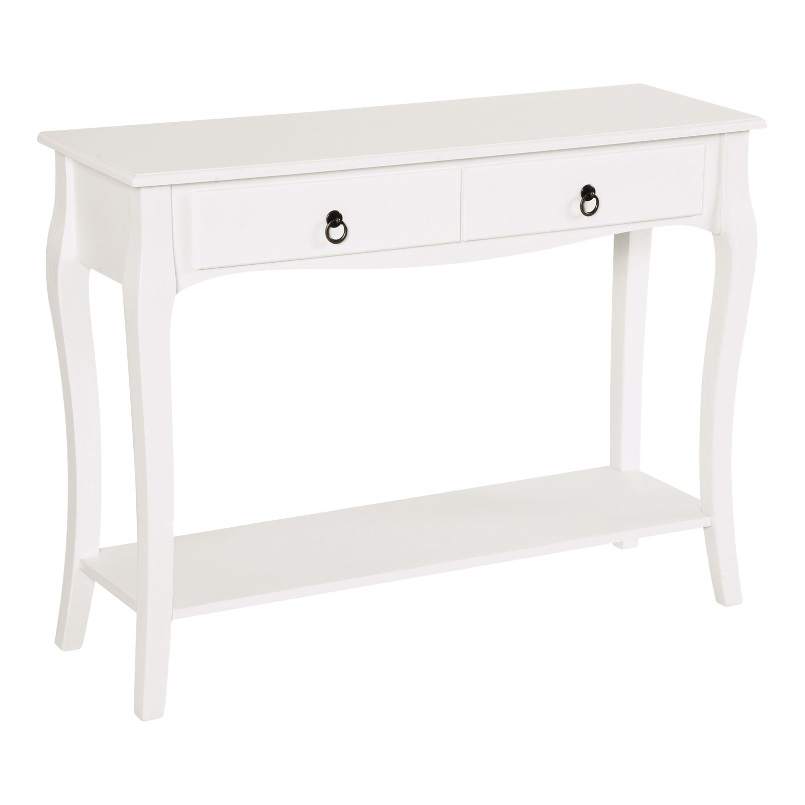 Console Table with Storage Shelves and Drawers, Modern Sofa Side Desk, Ivory White