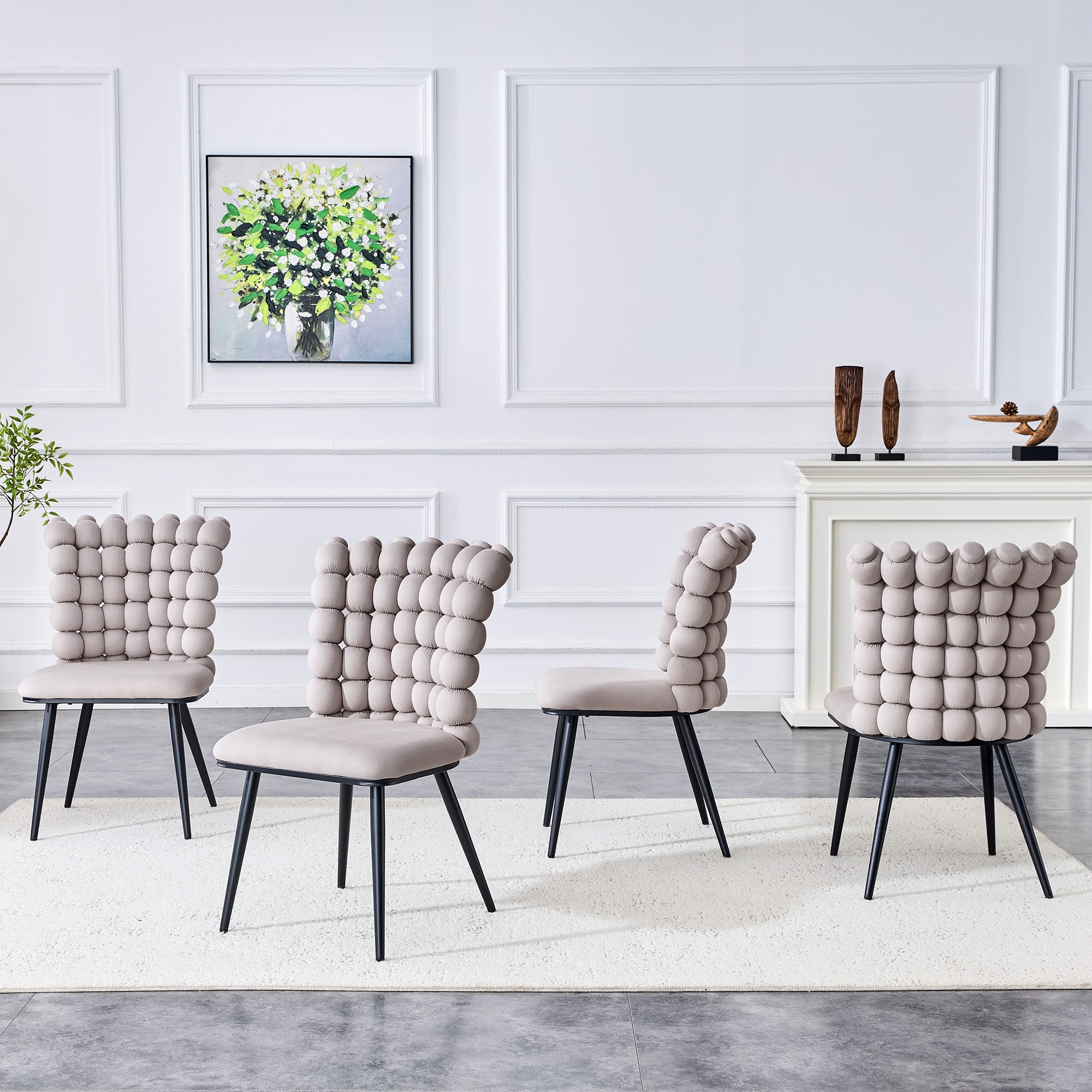 Dining Chairs, Set of 2, Beaded Chain, Stable Support, Light Grey Velvet