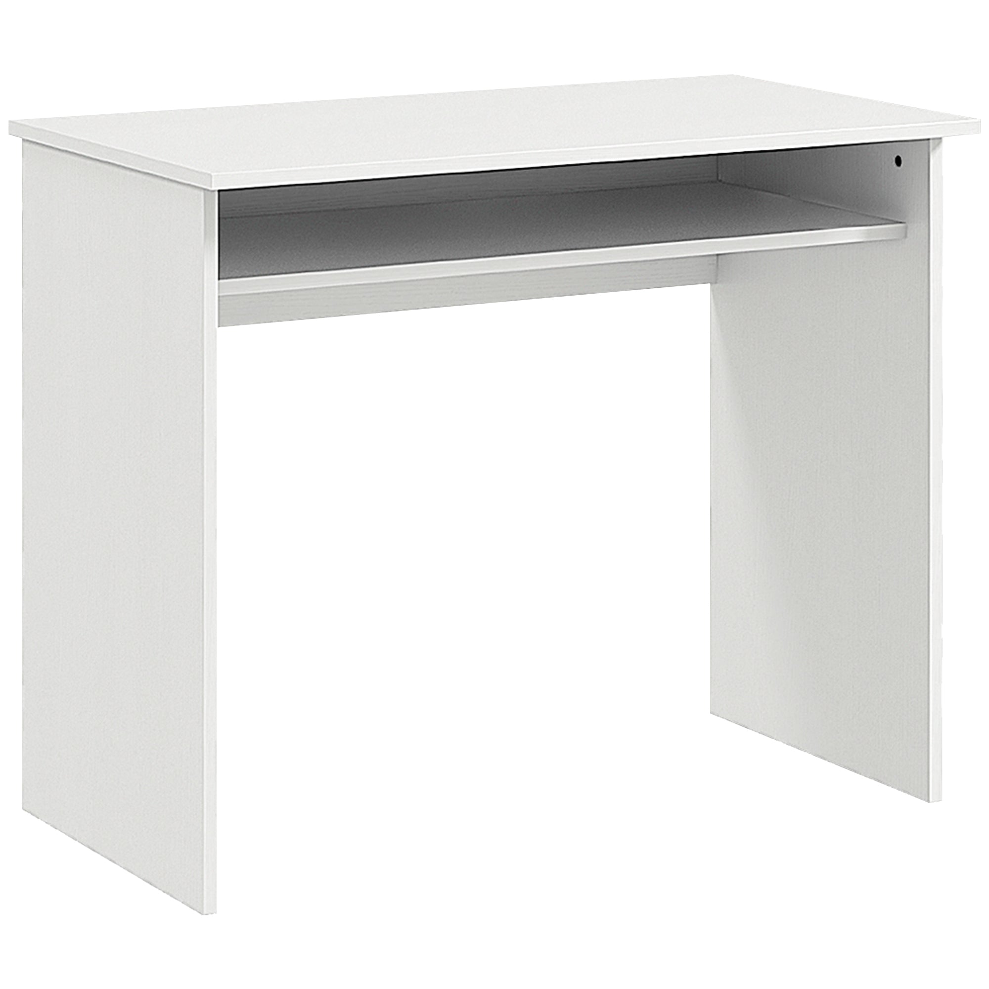 Modern Computer Desk Small Writing Desk Storage Shelf White Wood Grain