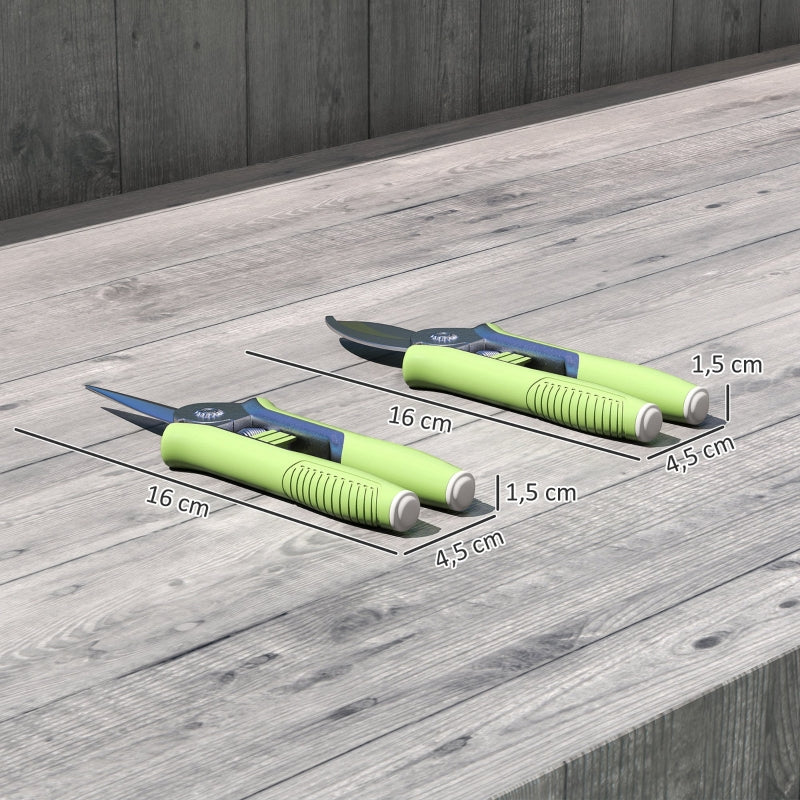 Garden Tool Set 2 Pieces, Stainless Steel with Pruning Shears, Green + Silver