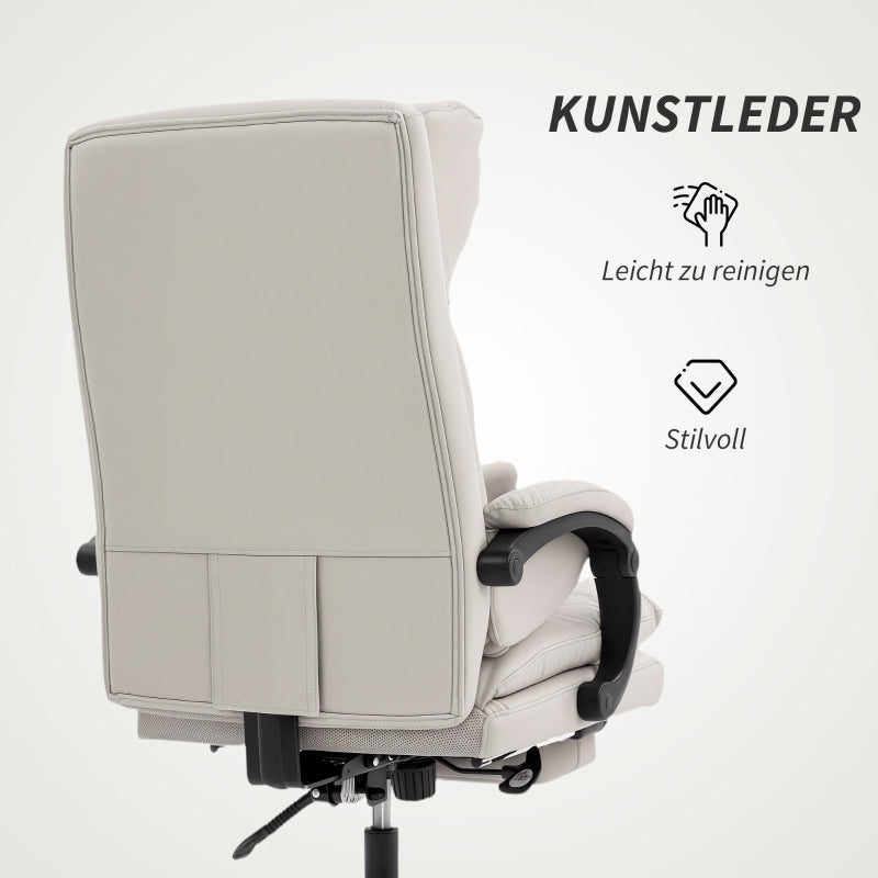 Office Chair Adjustable Desk Lumbar Support Armrests Footrest Faux Leather Light Grey