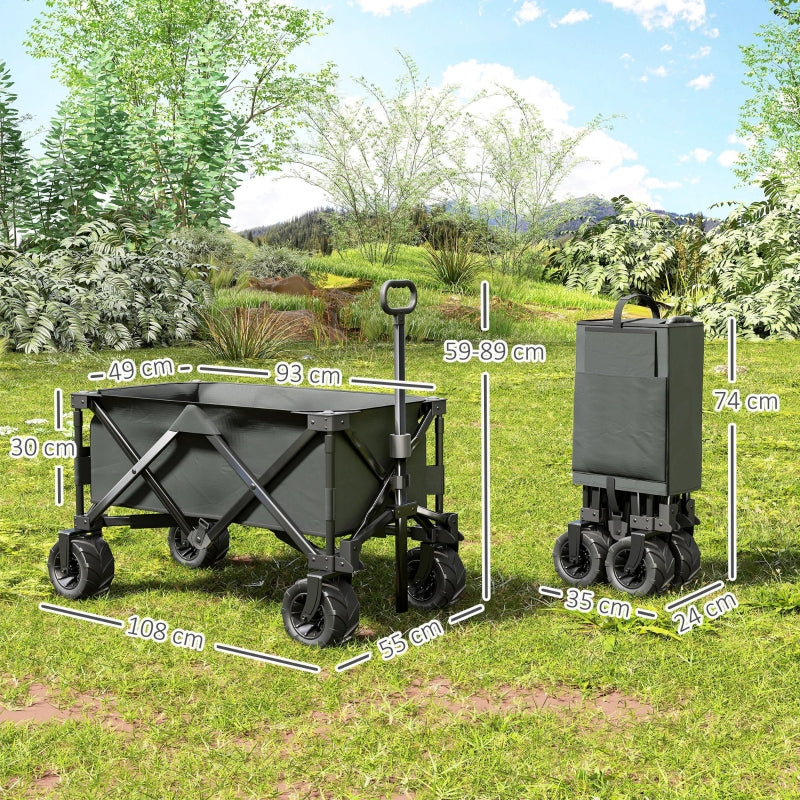 Outdoor Pull Along Cart Folding Cargo Wagon with Anti-Slip Wheel - Dark Grey