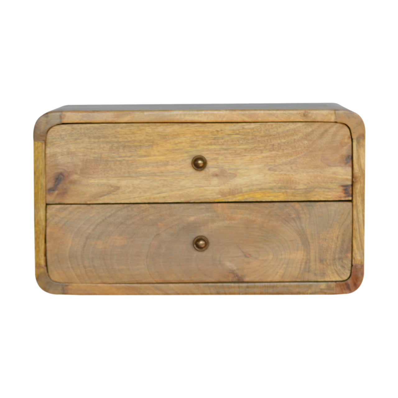 Solid Wood Floating Bedside 2 Drawer Oak-ish Brown