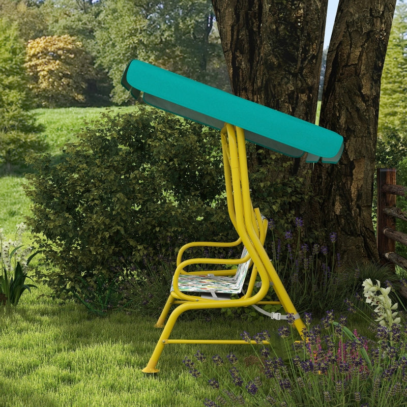 Children's Hollywood Swing with 2 Seats, Adjustable Canopy and Safety Belt, Green