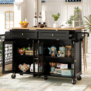 Kitchen Island Serving Trolley Mobile with Wheels Glass Doors Storage Black