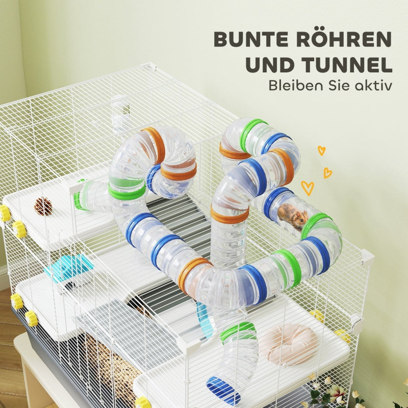 Dwarf Hamster Cage, 4 Levels, Tunnel System, Grey