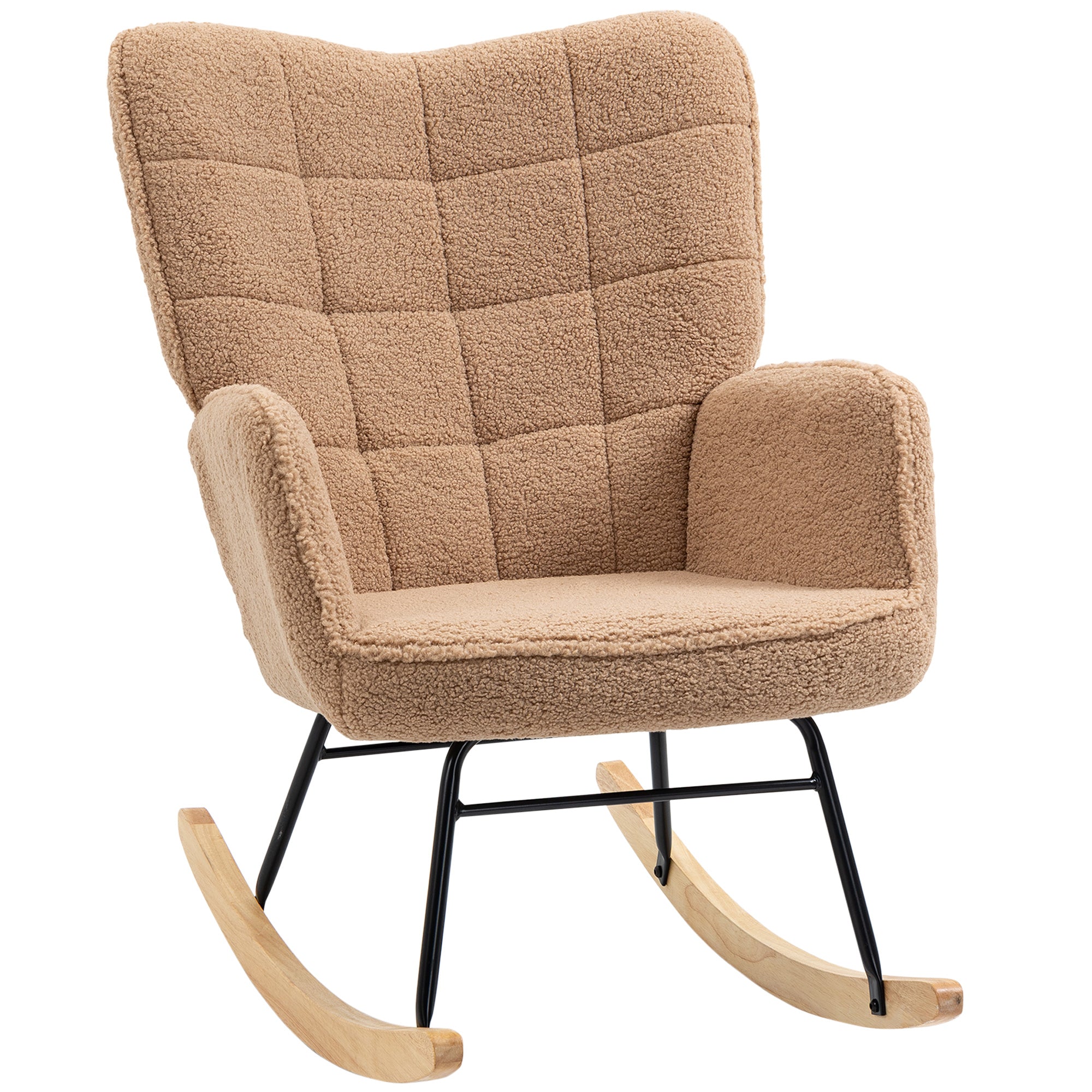 Rocking Wingback Chair, Soft Fleecey, Light Brown