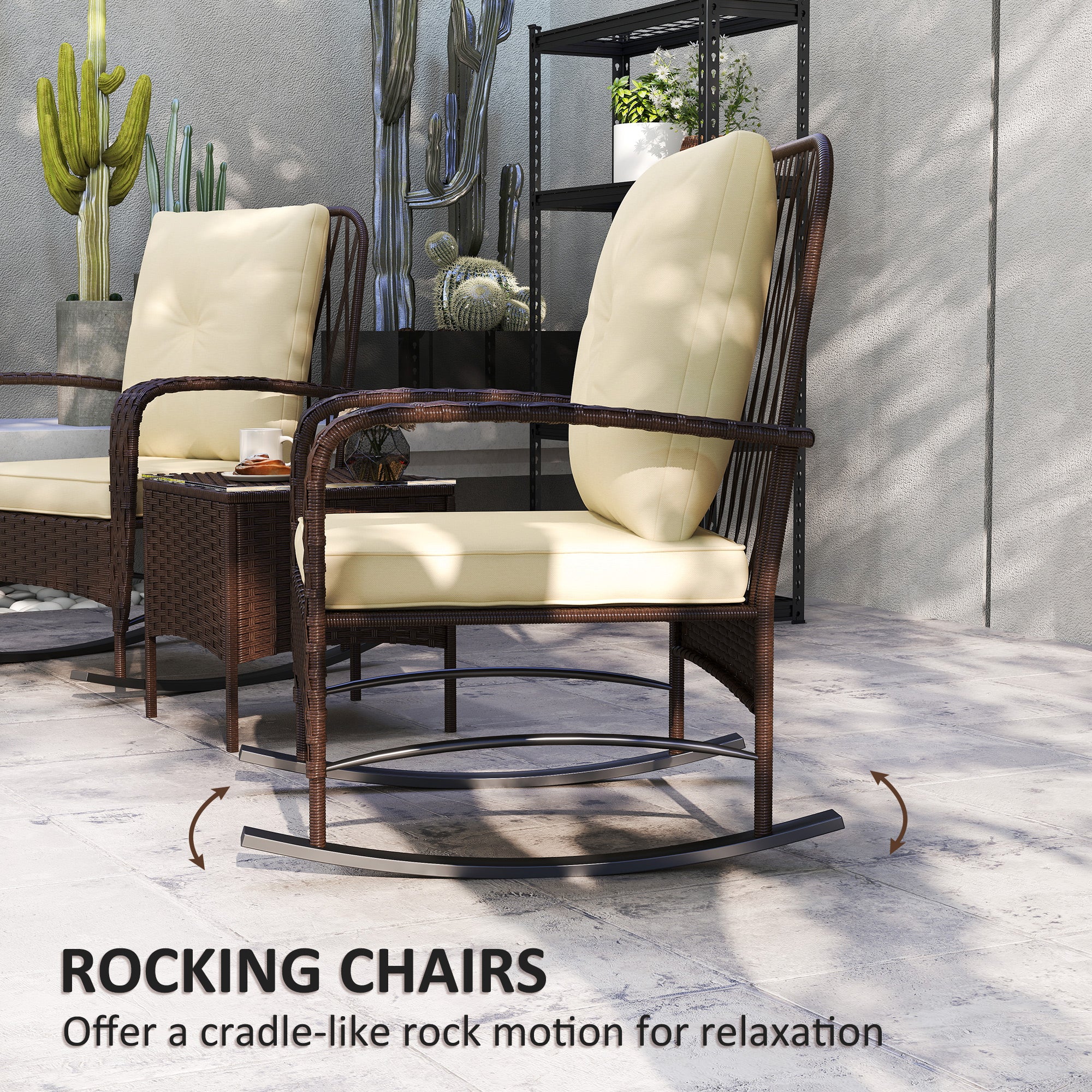 Three-Piece Rocking Chair Bistro Set Rattan Brown