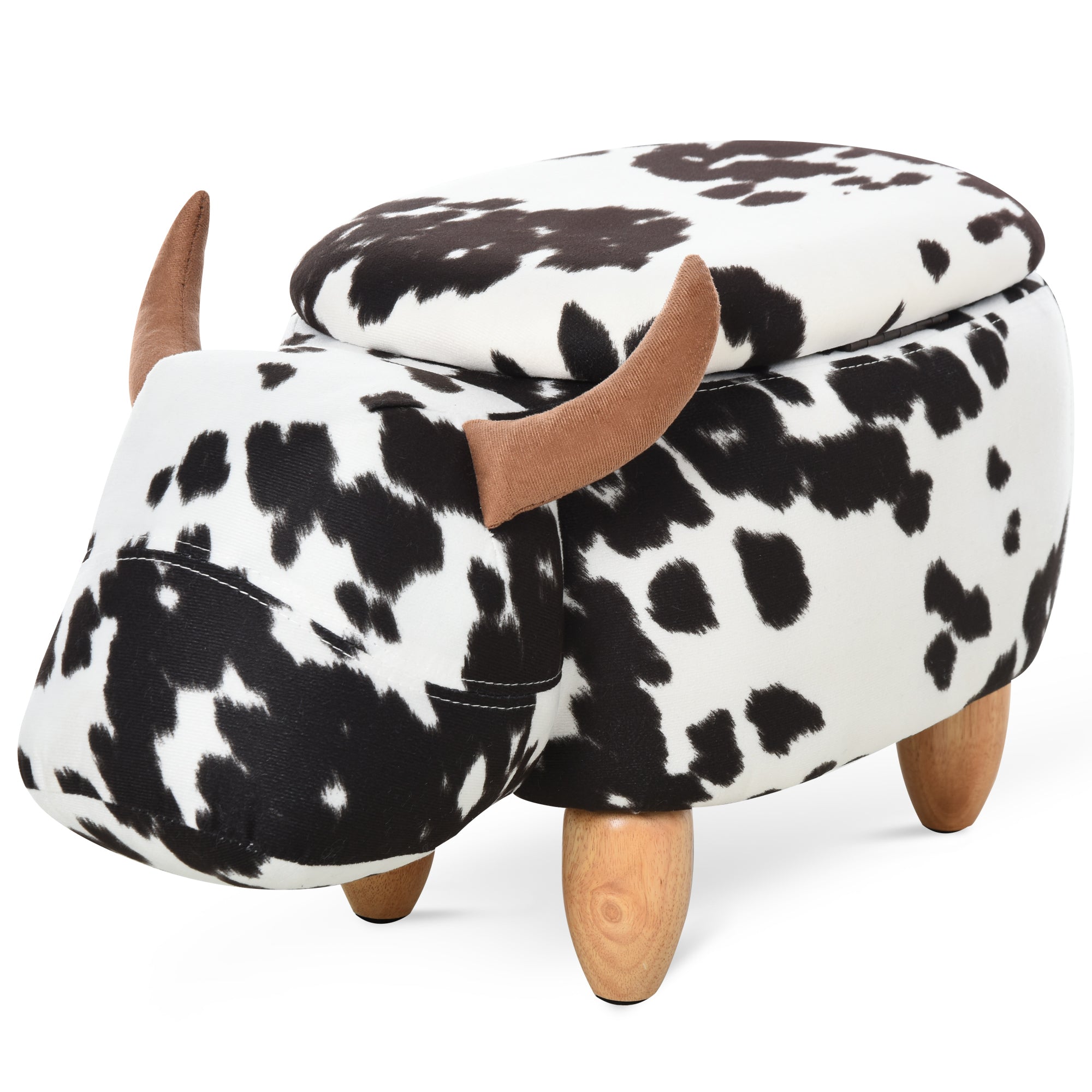 Animal Stool Piglet Upholstered Storage Decorative Black White