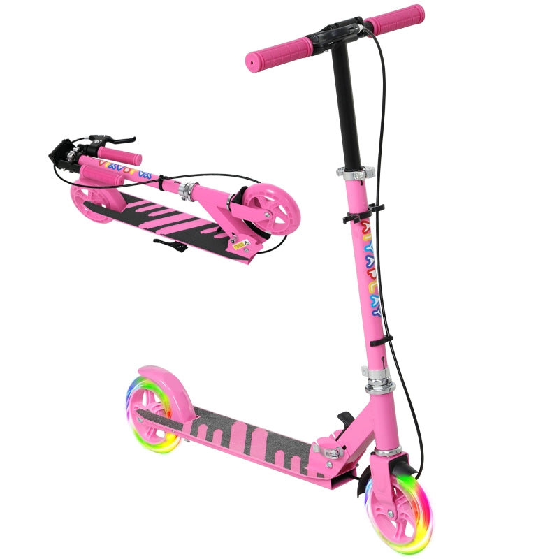 Children's Scooter with Double Brakes and Footrest, Foldable Metal Frame, Pink