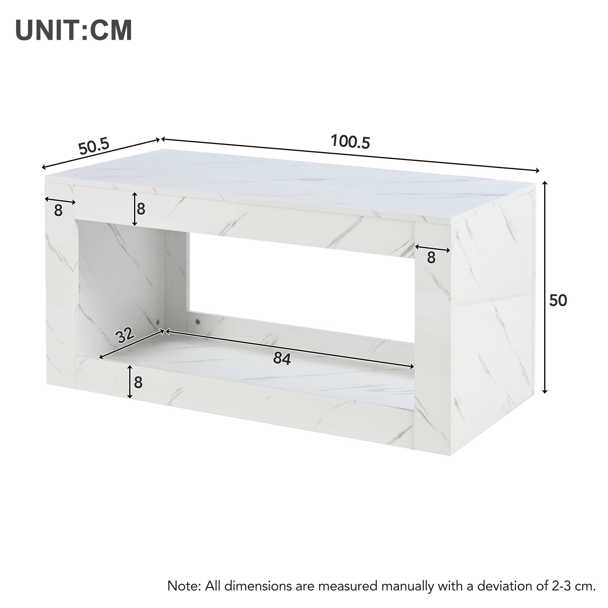LED Coffee Table High-Gloss Remote Control Marble Print - White