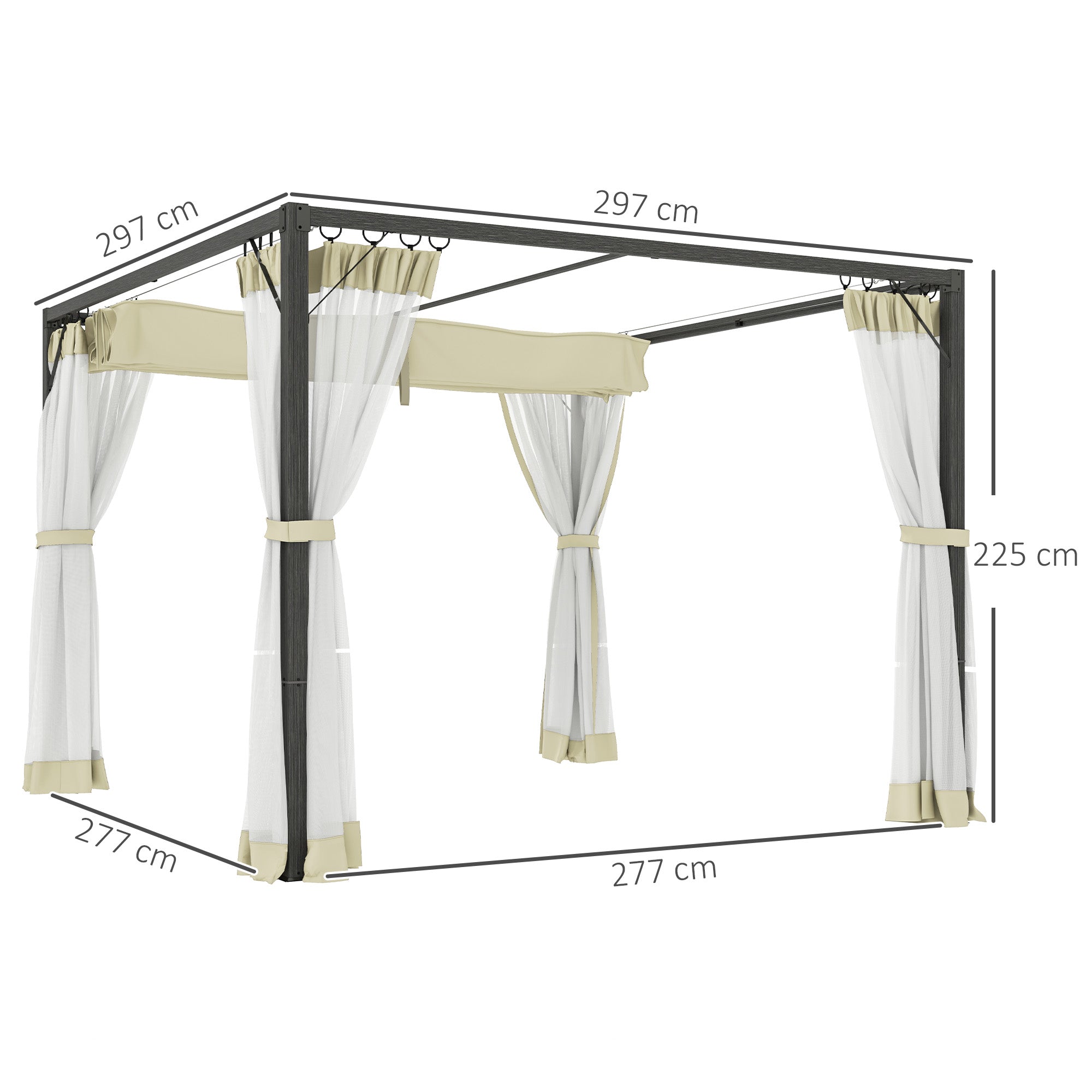 Aluminium Frame Pergola 3x3m Retractable Roof Khaki