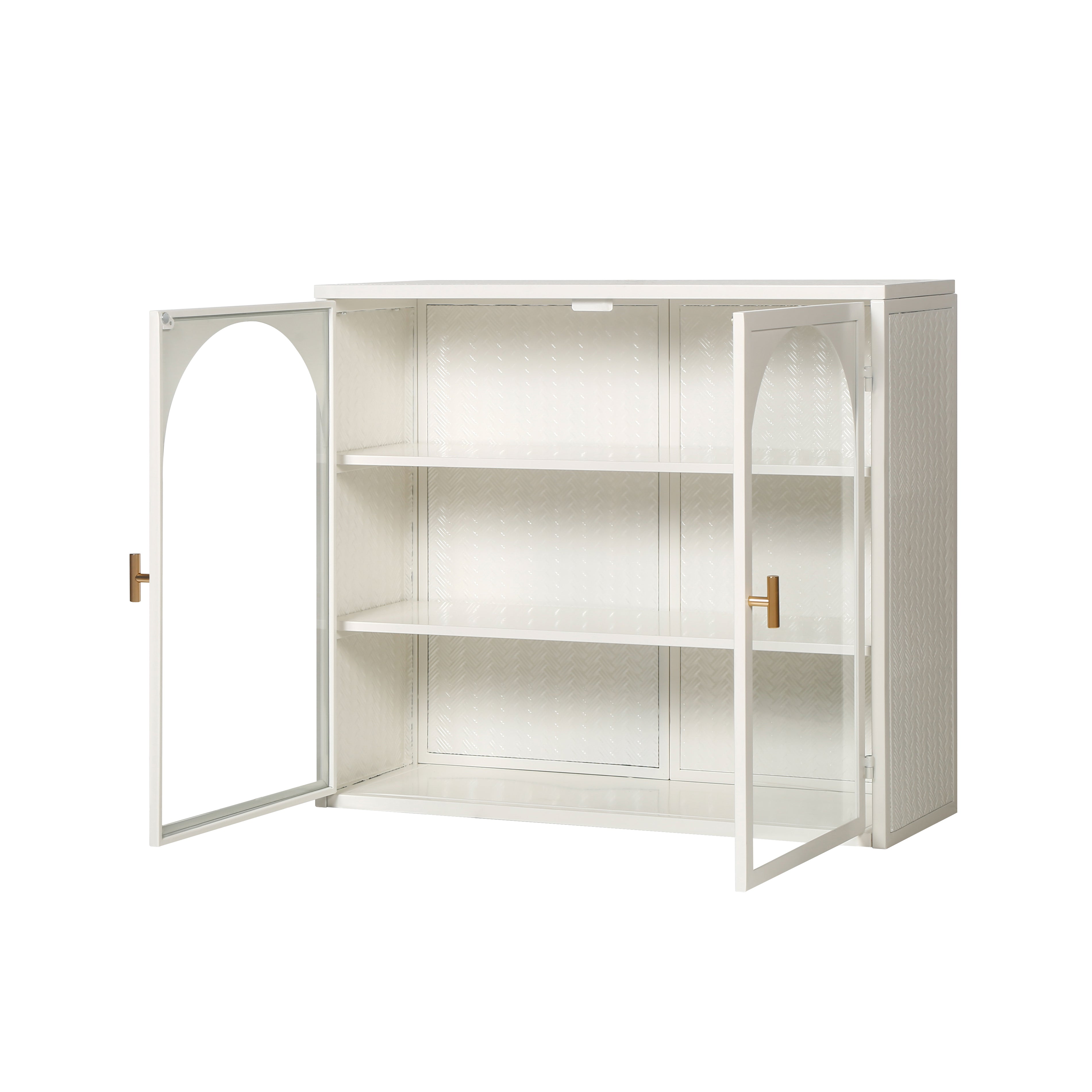 Wall Cabinet 70CM Two-door Three-tier Glass Woven Pattern White