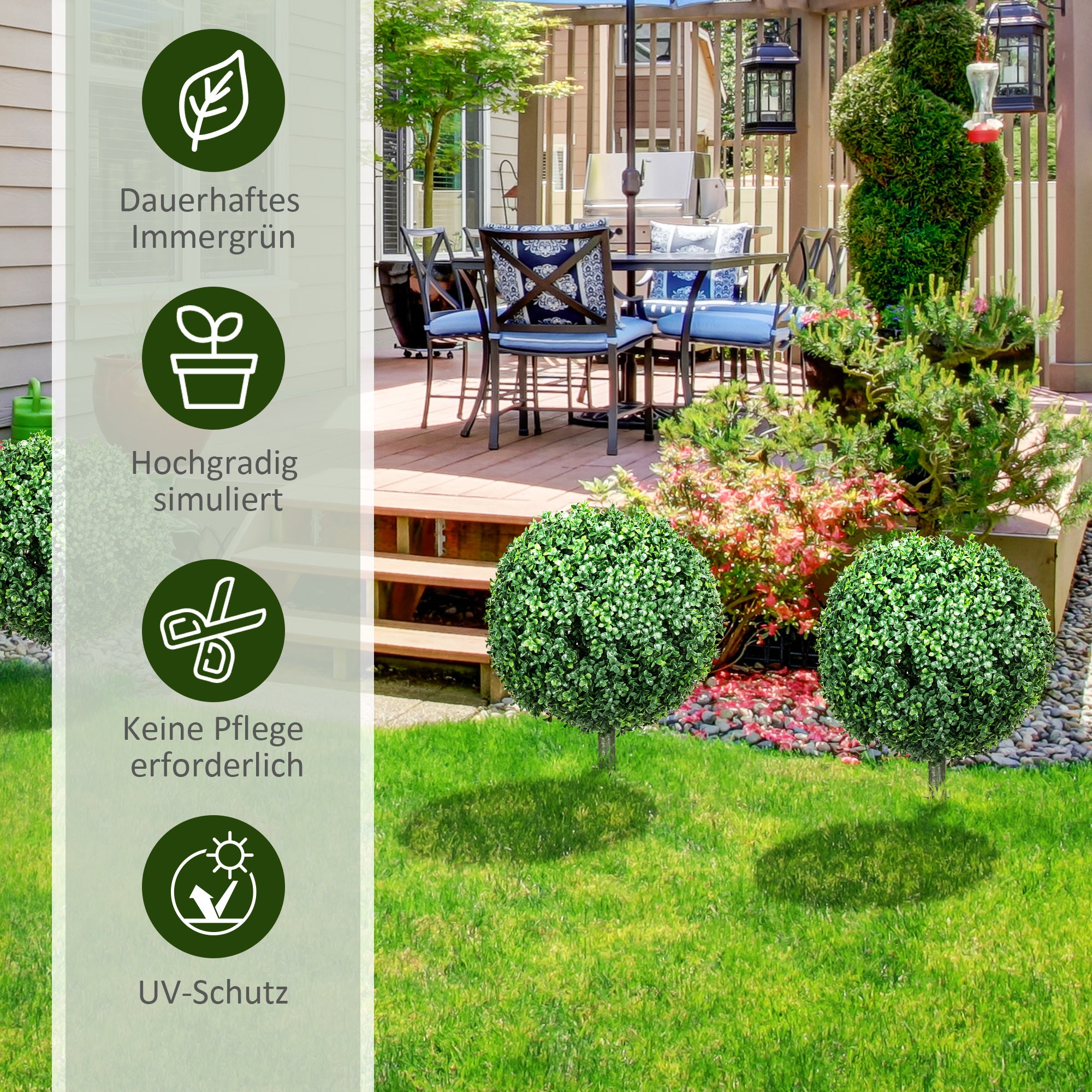 Artificial Boxwood Shrubs Set of 2 Large 70cm UV Protection - Realistic Green