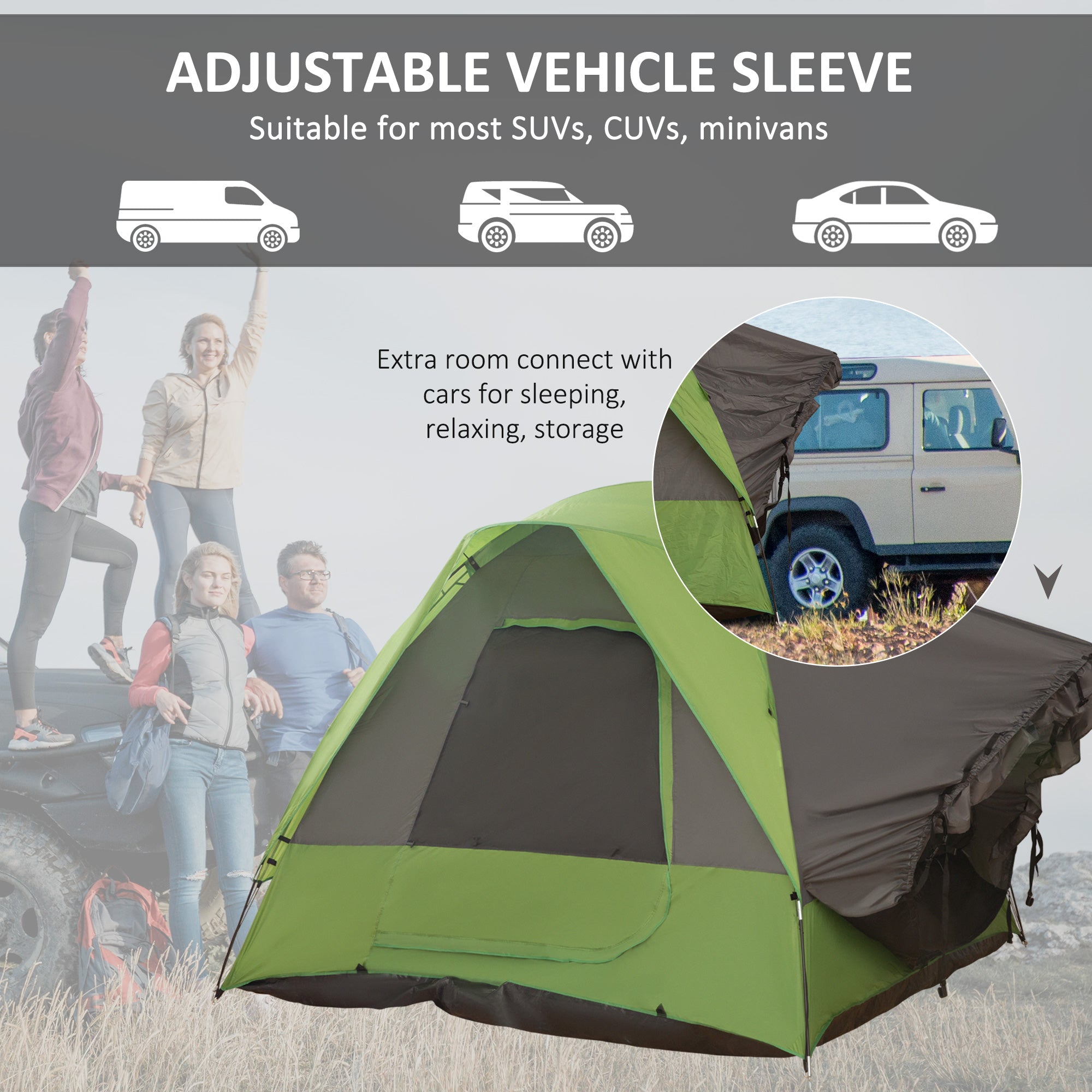 Camping Tent Car Tent, 4-5 Person, Fiberglass Polyester, Green